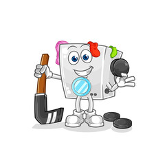 washing machine playing hockey vector. cartoon character