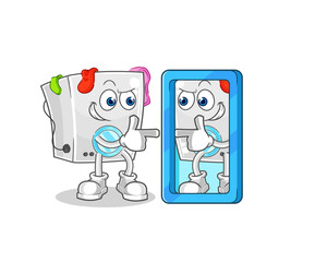 washing machine looking into mirror cartoon. cartoon mascot vector