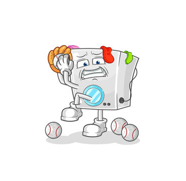 washing machine baseball pitcher cartoon. cartoon mascot vector