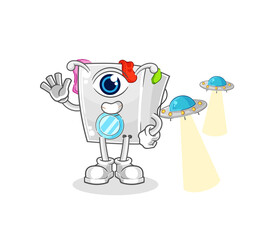 washing machine alien cartoon mascot vector
