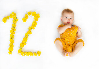 12-month-old baby girl. Baby milestone two months. Twelve month old baby	