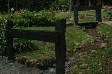 wooden bench in the garden