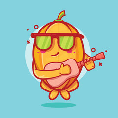 Cool star fruit character mascot with playing guitar isolated cartoon in flat style design 