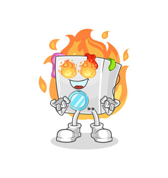 washing machine on fire mascot. cartoon vector