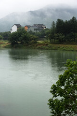 Lakes, villages and tourist scenery in mountainous areas of Zhejiang Province, China, on May 30, 2014
