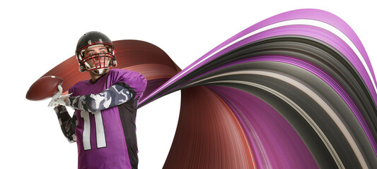 Poster with American football player on white background