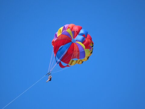 Woman Parasailing High Up In The Sky