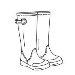 Vector illustration of a rain rubber boots in the doodle style isolated on a white background.