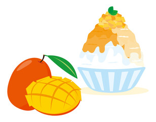 かき氷　マンゴー味　ベクターイラスト