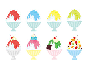 かき氷　アイコンセット　ベクターイラスト