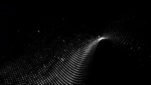Abstract 3D rendering technology white glow star particles digital wave motion background concept. 4K seamless loop beautiful motion waving dots texture with glowing de-focused particles. Science,Busi