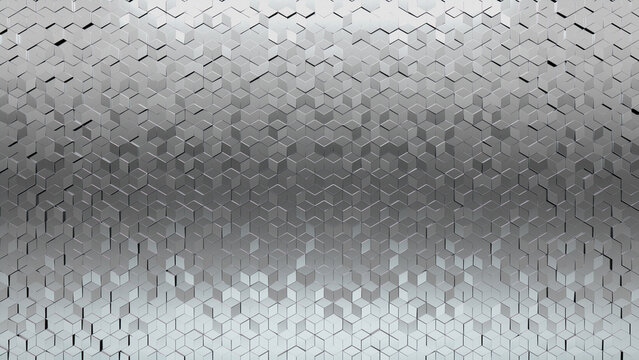 Silver, Polished Wall background with tiles. Luxurious, tile Wallpaper with 3D, Diamond Shaped blocks. 3D Render