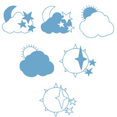 simple illustration of sun, moon, stars, clouds