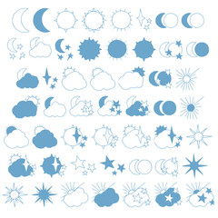 simple illustration of sun, moon, stars, clouds