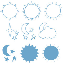 simple illustration of sun, moon, stars, clouds