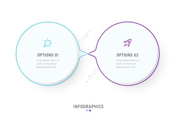Vector Infographic label design template with icons and 2 options or steps. It can be used for process diagrams, presentations, workflow layouts, banners, flow charts, and info graphs.