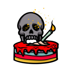 Skull bite rainbow cake vector illustration