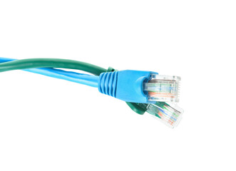 Modern internet cables isolated on white background, closeup