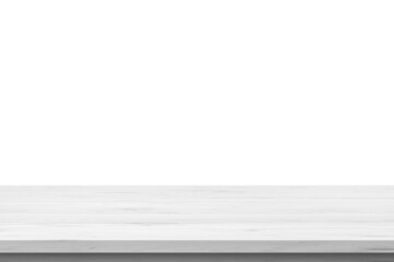 Empty white wooden table top isolated on white background