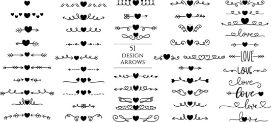 51 design Arrow heart love ,Big collection of decorative 
elements ,arrows, heart,
doodle,hand drawn,line art style.vector illustration