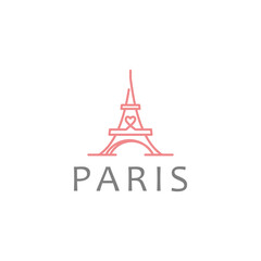 Fototapeta na wymiar outline Eiffel Tower with hearts love logo design vector illustration