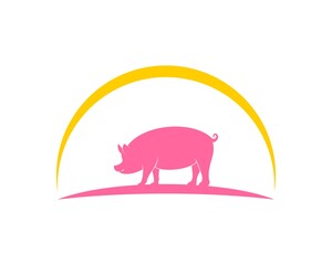 Pinky pig with circular swoosh on the top