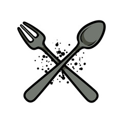 Crossed spoon and fork cartoon vector illustration