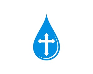 Obraz premium Blue water drop with christian religion symbol inside