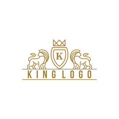 Golden Royal Lion King Crown Premium Classic Luxury Elegant Crest logo design vector illustration