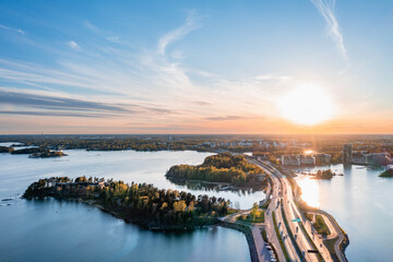 Top view of the Länsiväylä highway. Helsinki. Finland