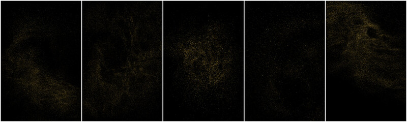 Set of Gold Glitter Texture Isolated on Black Background. Golden stardust. Amber Particles Color. Sparkles Rain. Vector Illustration, Eps 10.