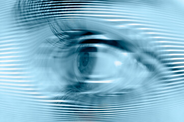 Hypnosis Spiral in eye with vertigo  
 - Image of abstract spiral blue eye 