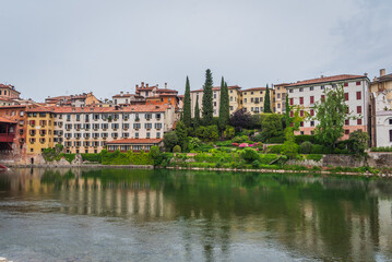 View of the Brenta River in Bassano del Grappa, Vicenza, Veneto, Italy, Europe