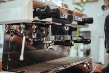 Fototapeta na wymiar Coffee machine in coffee shop. coffee machine for making coffee.