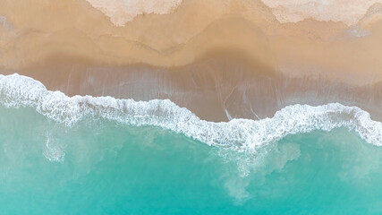 The Summer tropical  background with seascape with beach waves from aerial  Top view from drone....