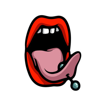 Open mouth with pierced tongue cartoon vector illustration
