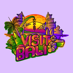 Visit Bali Illustration vector EPS 10