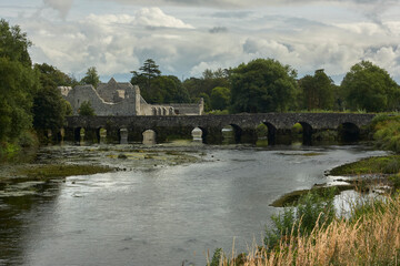 View of the Adare bridge over Maigue river in the Limerick county in Ireland