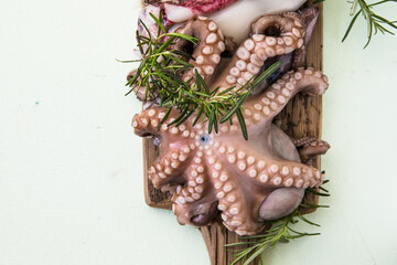 Mixed Seafood Contain octopus, prawns, Calamari Squids. Seafood and meat platter. Mediterranean cuisine restaurant food.