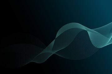 Turquoise abstract lines waves background on a black background, ideal for topics of technology, music, science and the digital world