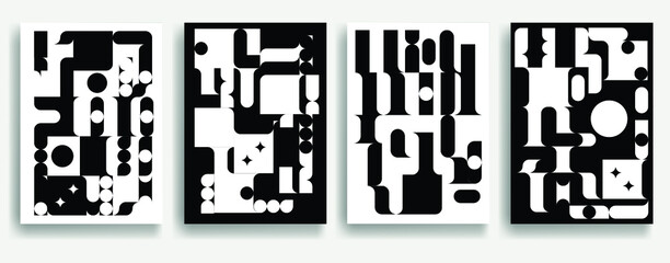 Aesthetic geometric brochures . Bauhaus poster . Modern art .Abstract minimal negative space composition . Contemporary vector  design  © miloje