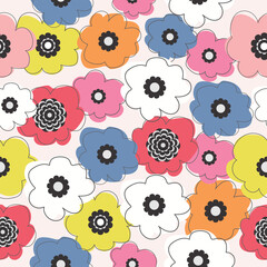 Seamless pattern with beautiful bright flowers vector for summer background, wallpaper, fabric or backdrop.