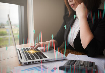 The idea of growth, progress or success of a women's business. digital business investment Think in...