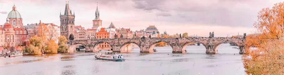 Outdoor-Kissen Panoramic view of Charles Bridge in Prague, beautiful landscape. The photo was processed in pastel colors. © Volodymyr