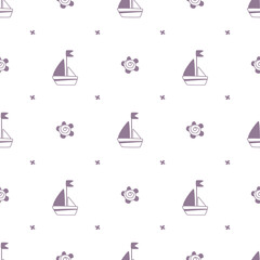 Fototapeta na wymiar Summer seamless pattern with ship and abstravt flowers.