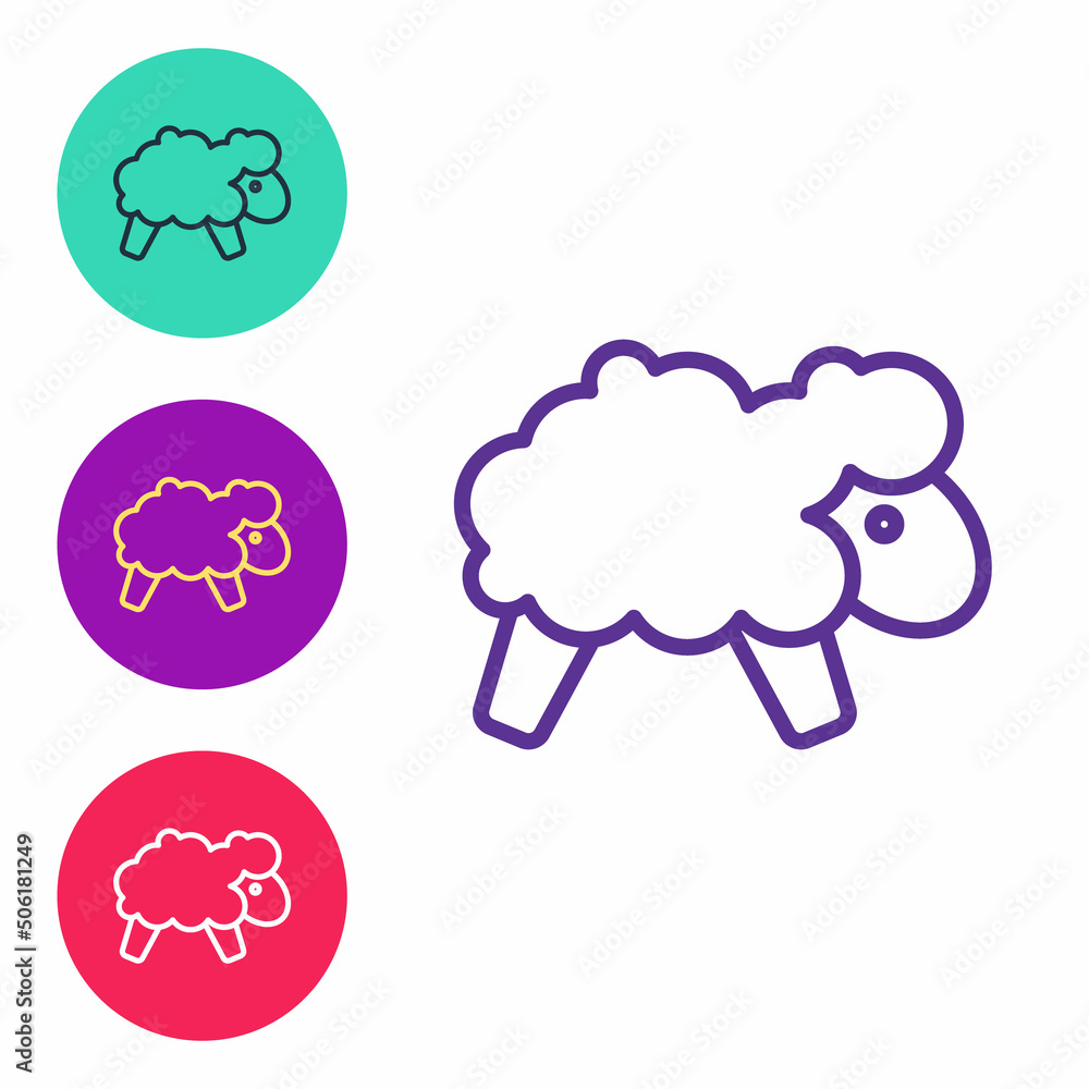 Poster set line sheep icon isolated on white background. counting sheep to fall asleep. set icons colorful.
