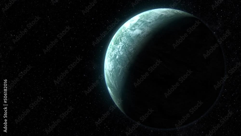 Poster Futuristic concept of deep space exploration discovering a new alien planet in another galaxy. Alien world concept