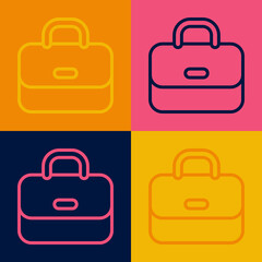 Pop art line Briefcase icon isolated on color background. Business case sign. Business portfolio. Vector