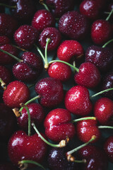 Close-up of delicious fresh and freshly washed cherries