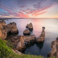 Natural cliffs and beaches, Algarve, Lagoa, Portugal.
Summer season.